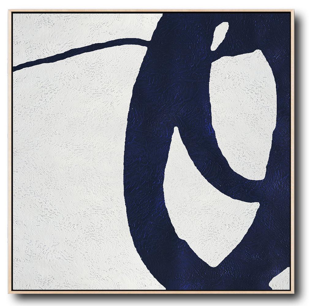 Buy Large Canvas Art Online - Hand Painted Navy Minimalist Painting On Canvas - Yellow Abstract Artwork Large